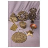 Lot Various Solid Brass Trivets, Bowl, Box & More