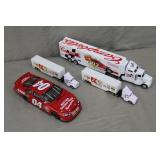 4pcs Die-Cast Nascar Semis & Race Car