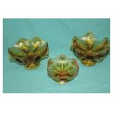 3pc Set Viking Glass 6 Petal Amber Compotes