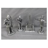 4pcs Various Pewter Figures & Building