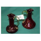 2pc Pilgrim Glass Blown Crackle Glass 5" Cruets
