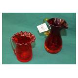 2pc Pilgrim Glass Blown Crackle Glass Pitchers