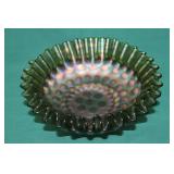 9" Iridescent Green Amethyst Coin Dot Ruffed Bowl