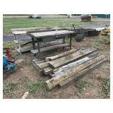(2) work benches-(1) metal & (1) wood, & misc. wood, row:4