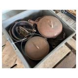 Cast iron pots & pans, bldg:green