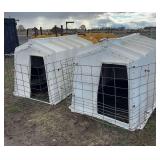 (2) calf hutches with fence, row:5