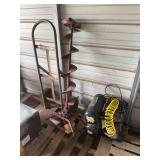 Gas ice auger, steel dolly, & electric air compressor, bldg:locked