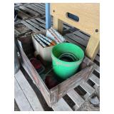 New old Volkswagen stock engine overhaul kit with old crate with taillights & headlights & 8N tacho meter, bldg:Green