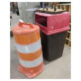 Orange Pilon, Garbage Can, and Scooters