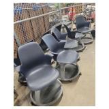 (8) Plastic Blue Swivel Chairs and Filing Cabinet