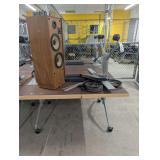 (4) Tables with outlets.  Speaker and items on top included