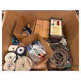 Crate of wire, belts, and more