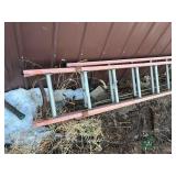 Damaged fiberglass extension ladder