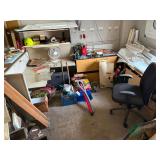 Misc. office furniture tools in crates on floor not included
