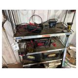 Shelf and battery chargers.  Most batteries not included