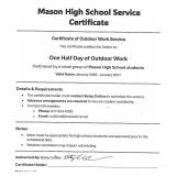 Mason High School Service Certificate