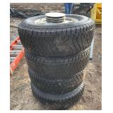 (4) slightly used tires on rims 245 x 75 x 16, row:5
