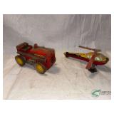 Vintage Tin Toy tractor and helicopter