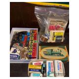 Vintage toys, matchbooks, cigar box and tins