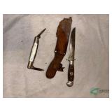 Folding knife and small hunting knife with sheath
