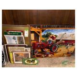 Tractor and Implement Wall Hanginsg, Oil on Canvas, pictures and license plates, Large lot