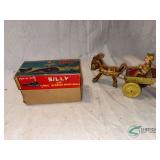 Vintage Tin 'Billy the Ball Blowing Magic Whale' and Donkey with cart and driver