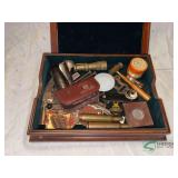 Wooden desk Stationary box and contents