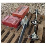 Milwaukee impact set, Bosch hammer drill, Echo blower & weed whip bldg:locked