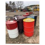 (7) Steel barrels, (2) plastic barrels, (1) garbage dumpster, row: 5