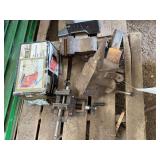 Mini anvil, 7' woodworking vise Sears Craftsman, (2) bench vises, & cross slide vise, bldg:Green