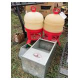 (2) Gravity waterers & (2) Gravity feeders for chickens, row:11