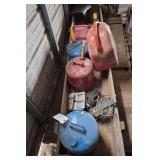 JD 7000 Planter parts and gas cans, bldg:locked