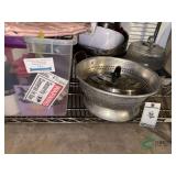 Colander, cake plate, pots, dishes and decor