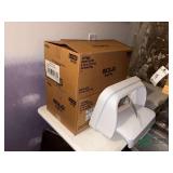 2 cases of Solo Paper Plates, trash container lid and Lifetime folding table