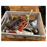 Crate of extension cords, power strips and misc.