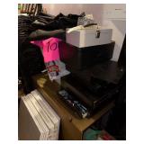 Cash drawers and cashiers boxes on wooden table