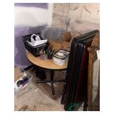 Round top table, contents, restaurant table tops, wall mirror