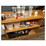 Wooden shelf and contents