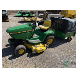 John Deere LX188 riding lawn mower with 48 inch deck and bagger cart