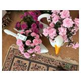 (3) Geese with fake flowers