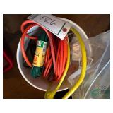 Bucket of extension cords and more