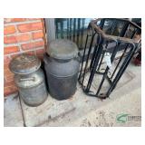 (2) Milk cans and light stand