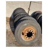 Various size mounted truck tires and rims