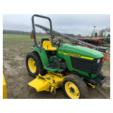 John Deere 4400 Compact Tractor, 4x4, hydro foot controls, with 72” belly mower and front mount snowblower, 710 hours