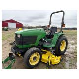 John Deere 4400 compact tractor, 4x4, hydro foot controls, with 72” belly mower and front mount snowblower, 710 hours