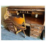 Roll top desk with chair