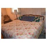 King size bed, frame and night stand and lamp