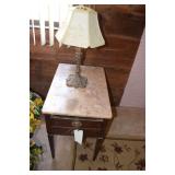 Marble topped table with lamp