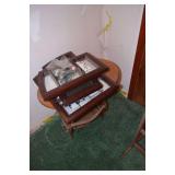 picture frames, table, bag of collectible spoons