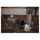 Misc fishing net, leaf blower, sled